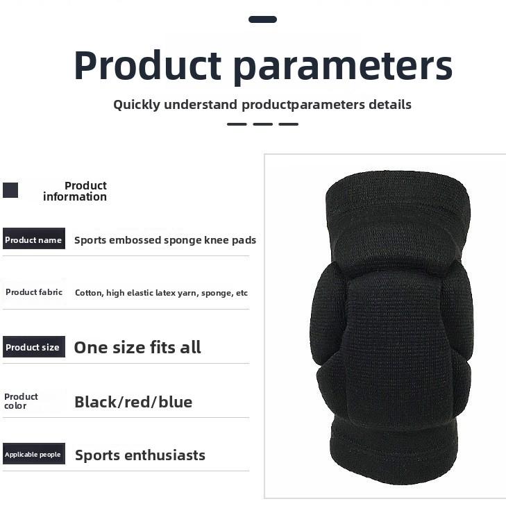 Black Elastic Breathable Thickened Sponge Embossed Knee Pads Football Basketball Volleyball Anti-drop Anti-collision Sports Protective Gear