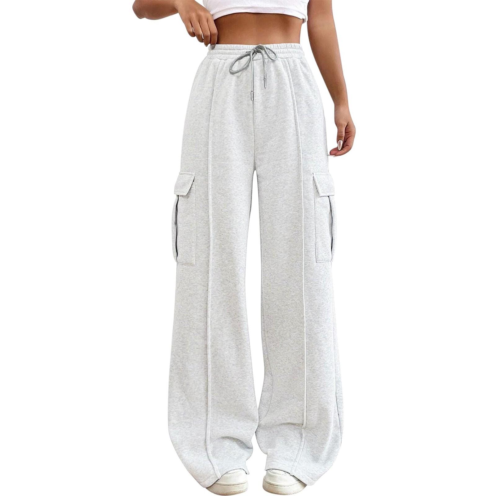 

Женские зимние спортивные штаны, однотонные повседневные брюки, женские флисовые спортивные штаны, широкие прямые брюки S белый