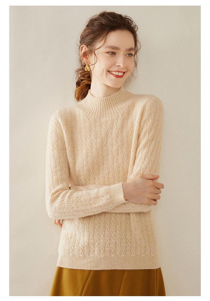 2024 Autumn/Winter Women's Jacquard Cashmere Knit Half-High Neck Sweater