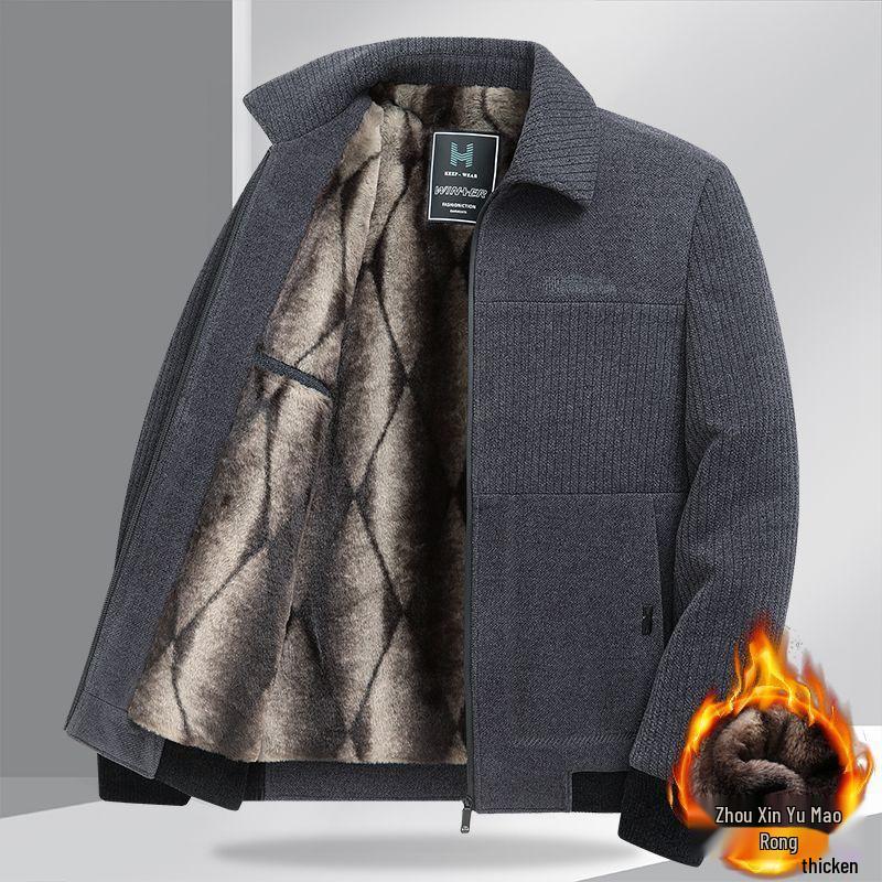 2025 Plus Velvet Corduroy Jacket for Middle-Aged Dads - Thick Winter Woolen Men's Casual Coat
