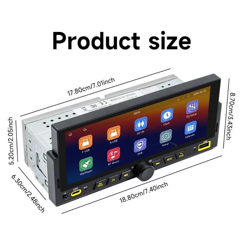 New 1 Din Car Radio 6.86 Inch Wireless Carplay Android Auto Mirror Link Car MP5 Player FM RDS Bluetooth WIFI Touch Screen Auto Stereo Car Navigation