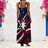 Women Plus Size Scoop Neck Strappy Sleeveless A Line White Red Printed Maxi Dress