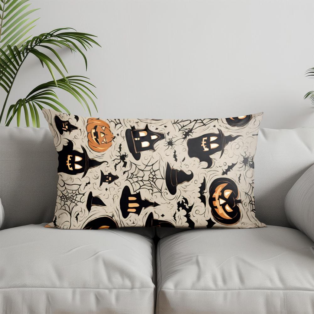 Home Decor Halloween Boo Ghost Pillowcase Suitable For Sofa Bedroom Car Pillow Cover Cushion Rectangular Back Cushion