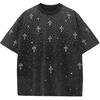 Herren Gothic Kreuz Strass Hemd Funkelnd Glitzer Y2k Punk Grunge Streetwear Vintage Grafik Säurewäsche Baggy T-Shirts