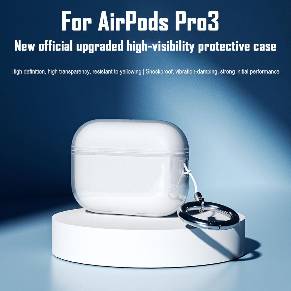 For Apple Airpods Pro 3 Earphone Case High-Transparency Protective Case Waterproof Dustproof Clear Thin Cover With Carabiner