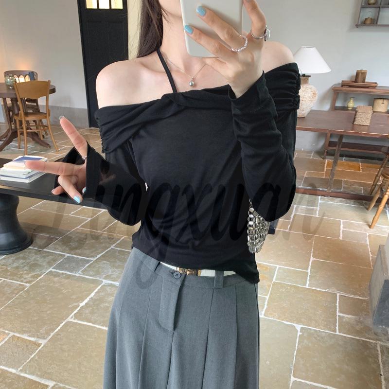 

Korean Style Slim Fit One-Shoulder Long Sleeve Women s T-shirt for Early Autumn 2026 XL чёрный