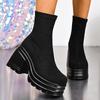 Women's Slip On Chunky Platform Boots Gothic Punk Style High Heel Sock Ankle Boots Woman Autumn Winter Streetwear Fashion Shoes