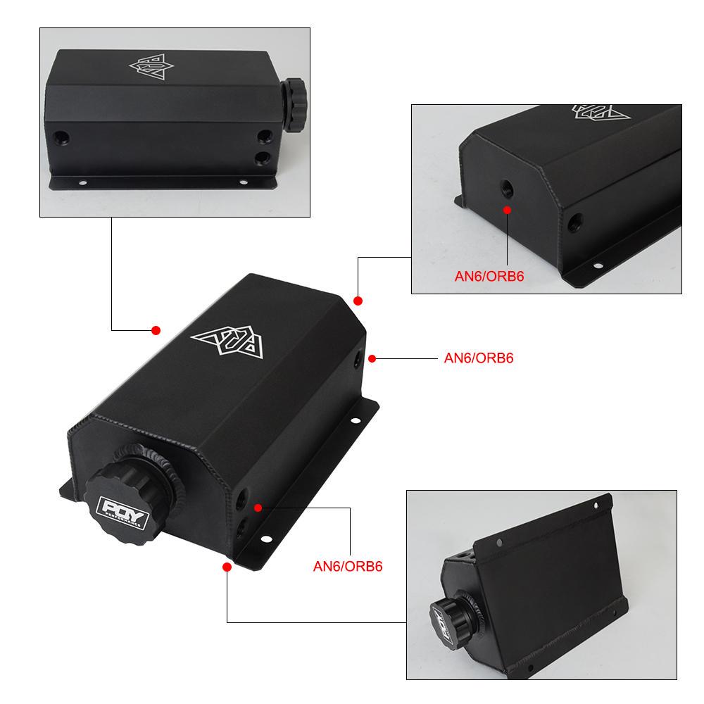PQY -Universal 2L Alloy Engine Oil Fuel Gas Catch Can Breather Tank Bottle Coolant Radiator Overflow Tank  PQY-TK55BK