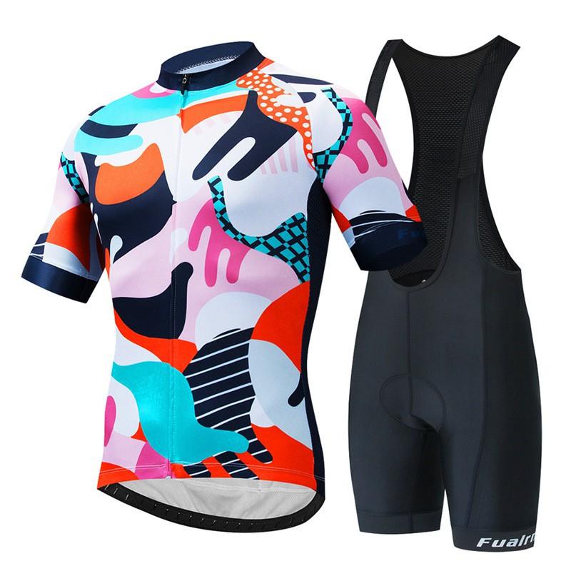 Mens Mountain Bike Cycling Jersey Bib Shorts Set Breathable Quick-Dry Sportswear Outdoor Riding