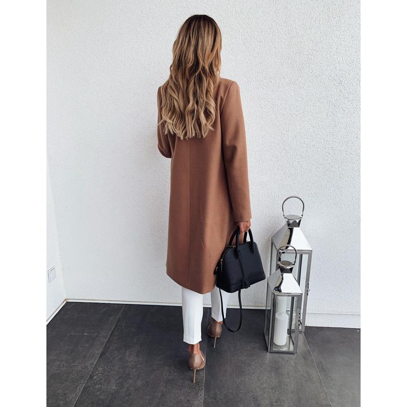 Women's Fashion Winter Solid Colour Mid-length Double-breasted Long Sleeve Woolen Coat