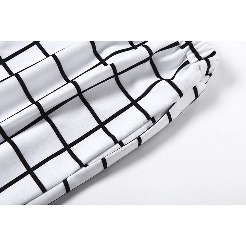 Spring and Autumn Color-Block Loose Checkerboard High-Waist Jogger Casual Sweatpants for Women