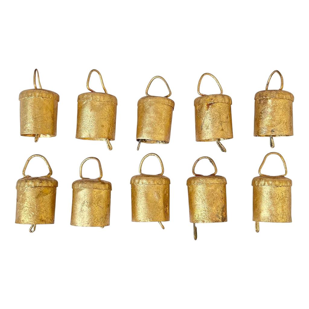 Pack of 10 Vintage Rustic Hanging Bells for Christmas Decor, Handmade Farmhouse Ornaments for DIY Craft Projects and Boho Home Styling