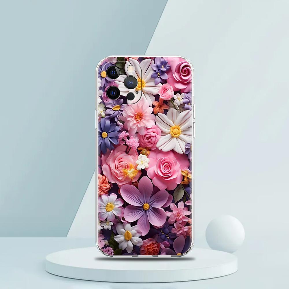 Colorful Flower Soft Transparent Phone Case Cover for iPhone 16 15 14 13 12 11 Pro Max XR 8 7 Plus XS Max Shockproof Shell Capas
