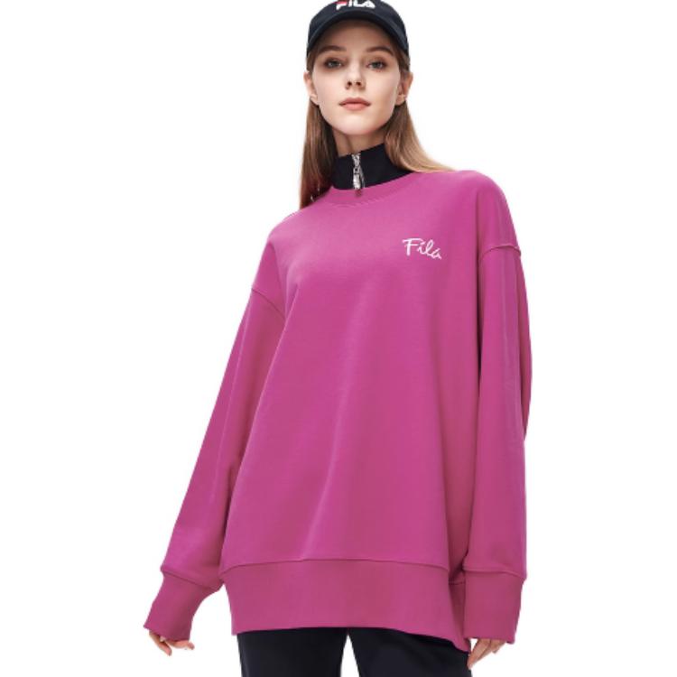 FILA Solid Color Letter Logo Embroidered Fashion Simple Round Neck Long Sleeve Sweatshirt Unisex sweatshirt Bright-Pink F11U248201F-RD