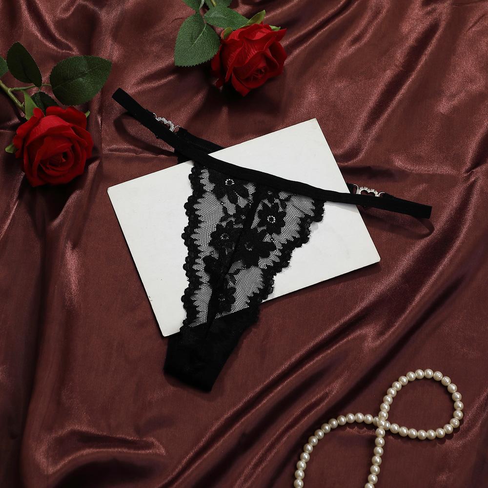 Women's Panties Heart Rhinestone Jacquard Low Waist Lace Translucent Flower Underpants Ventilate Underwear Super Comfortable