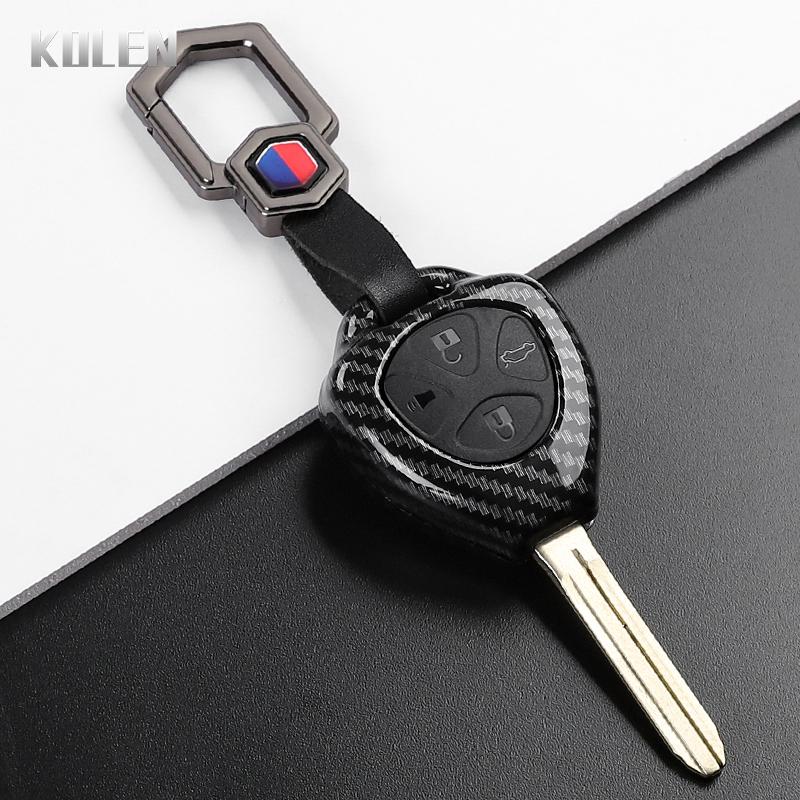 Abs Carbon Fiber Style Car Key Case Cover For Toyota Camry Avalon Corolla Matrix Rav4 Venza Yaris Replacement Protector Keychain