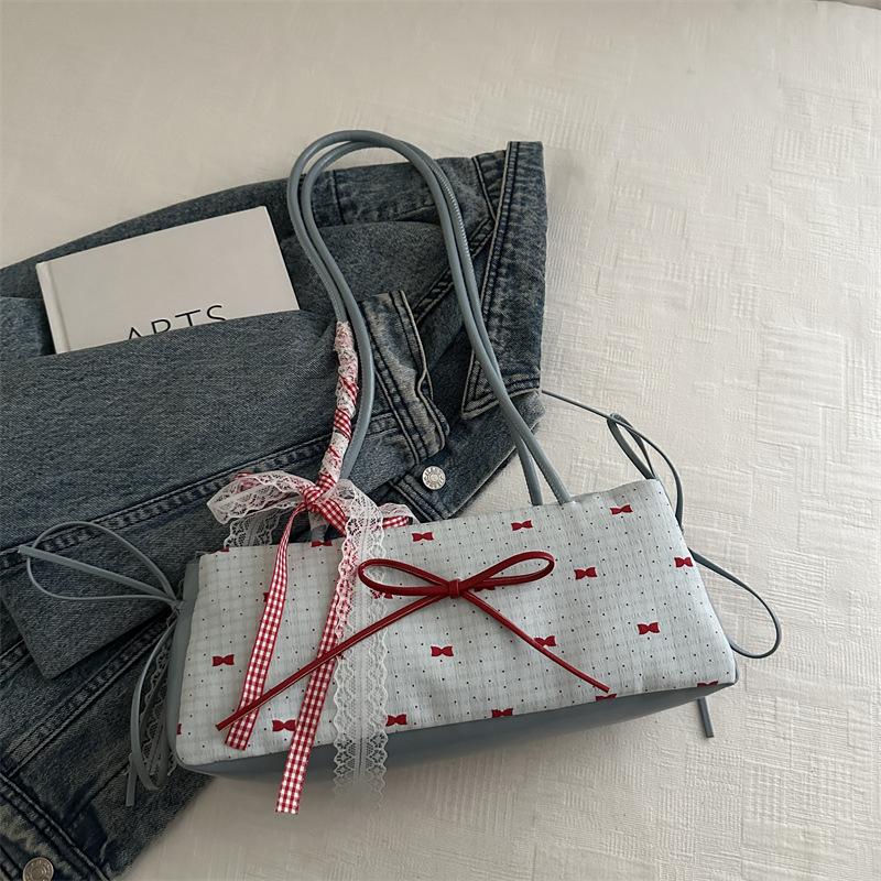 Women S Cute Bow Lace Contrast Tote Bag Single Shoulder Underarm Bag