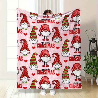 Cozy Christmas Gnome Flannel Blanket | All-Season Throw for Bed Sofa Camping, Perfect Holiday Gift