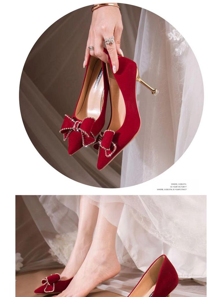 2025 Red Bridal High Heels: Autumn/Winter Women's Wedding Shoes, Chinese Style, Comfortable Xiu He Dress Shoes