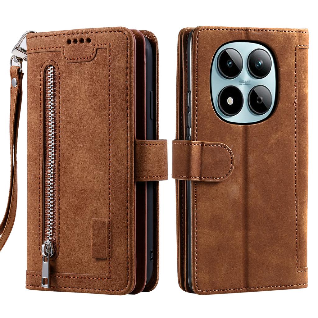 Für Xiaomi Redmi Note 15 Pro 4G (Global) Hülle 9 Kartenfächer Reißverschluss-Geldbörse PU-Leder Handyhülle mit Handschlaufe