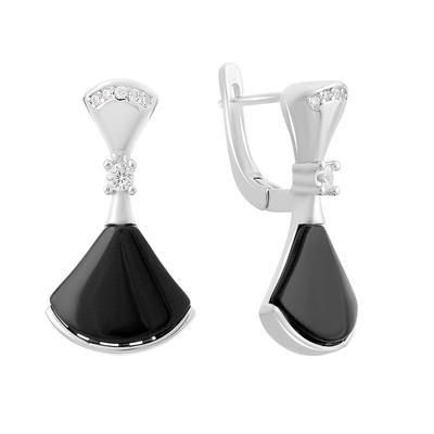 Silver Earrings with Natural Onyx, Cubic Zirconia (2176251)