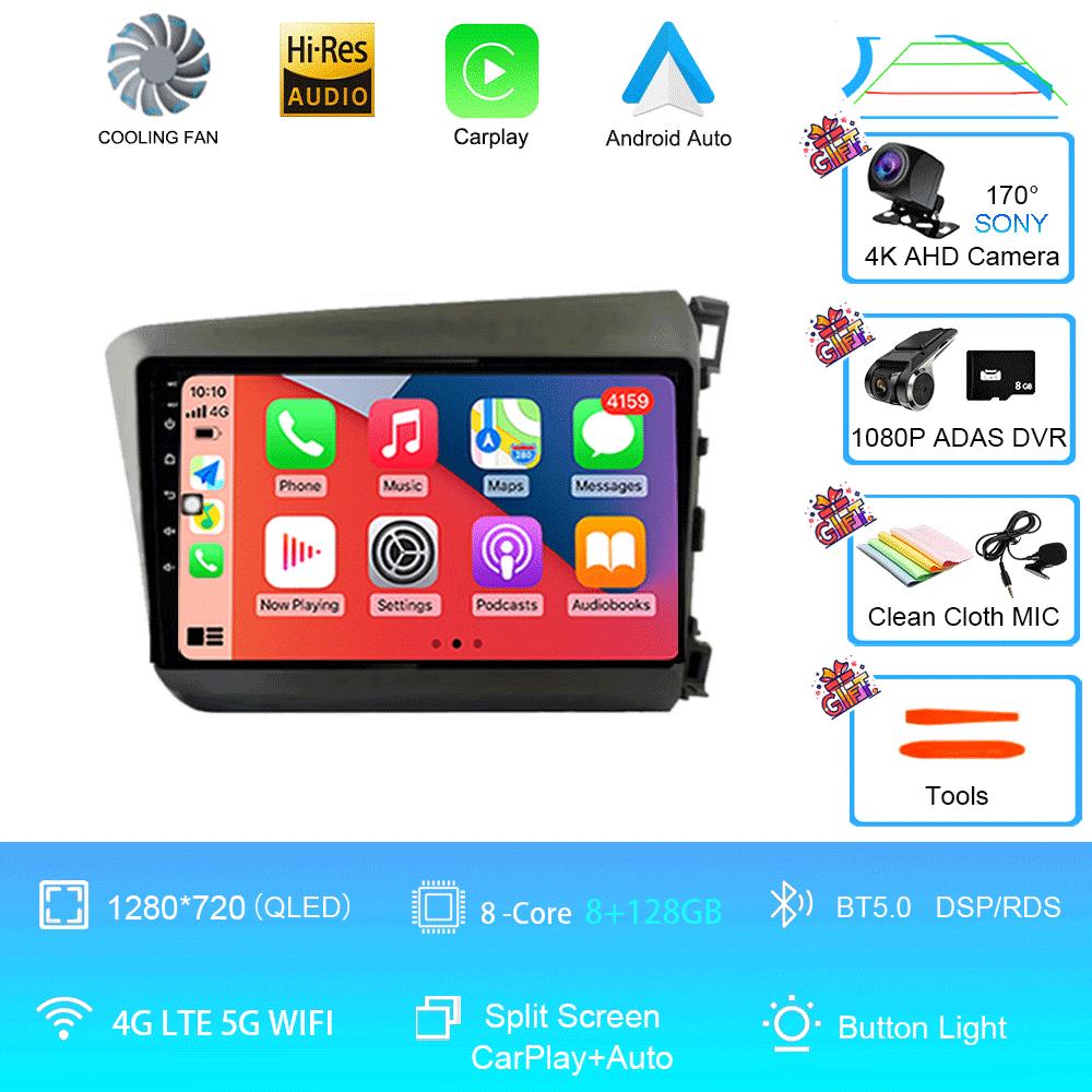 Car Radio Android 14 For Honda Civic 2012 2013 2014 2015 Stereo Wireless Carplay Multimedia Video Player Navigation GPS Wifi IPS