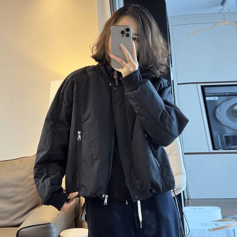 Women's Retro-Style Slimming Winter Jacket with Warm Stand Collar and Drawstring