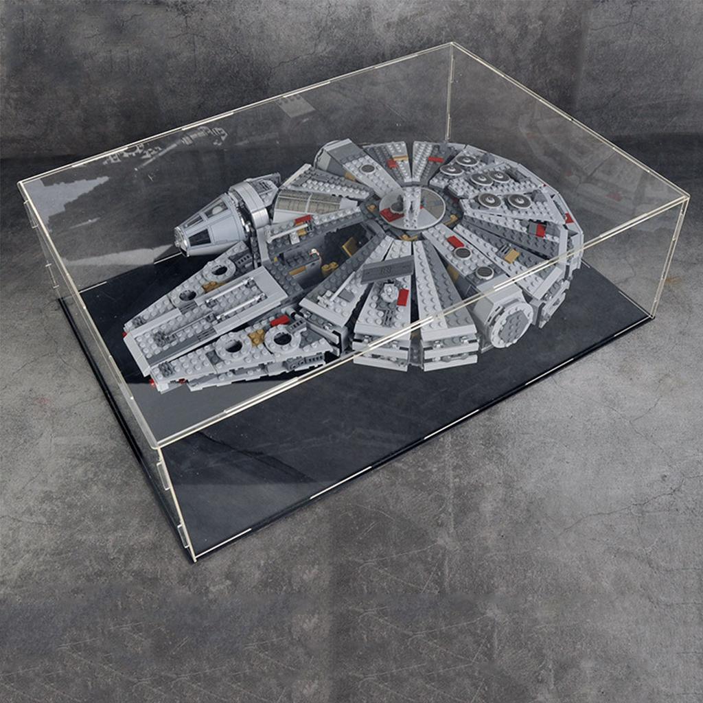 Acryl vitrine voor Lego 75192 Millennium Falcon-model, stofdichte displaybox, opbergdoos, transparante doos, displaybox compatibel met Lego 75192 (alleen koffer, geen model) (zwarte basis