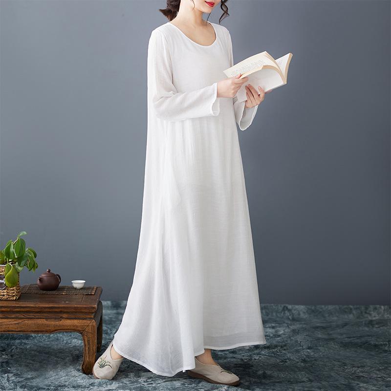 Zen Linen Double Layer Long Dress for Women - Literary Retro Style