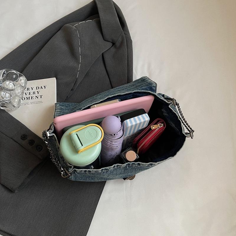 Denim Women's Bag 2025 New Trendy Shoulder Bag Large Capacity Tote Bag Class Commuter Messenger Chain Bag