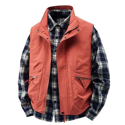 Spring and Summer Fashion Men's Workwear Vest Casual Vest Men's Solid Standing Neck Breathable Vest Large Loose Shoulder Coat