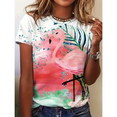 Women's T-shirt 3D Pattern Printed Casual Short Sleeved Colorful Animal Pattern Printing O-Neck Top Fashionable Street Women's Clothing