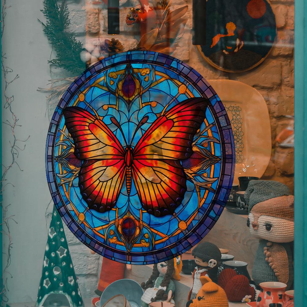 Retro Colorful Hummingbird Iris Window Glass Electrostatic Sticker Detachable Decorative Film Home Decoration
