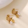 Stainless Steel Pearl Heart Earrings - Luxury Multi-layer Claw Studs for Women