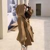 Trench coreano allentato autunnale con cintura con cappuccio Cappotto da donna nero