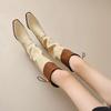 Fashion Square Toe Leather Color Blocking Middle Heel Knee High Shaft Shoes Woman Autumn Winter Chic and Elegant Pu Long Boots for Women