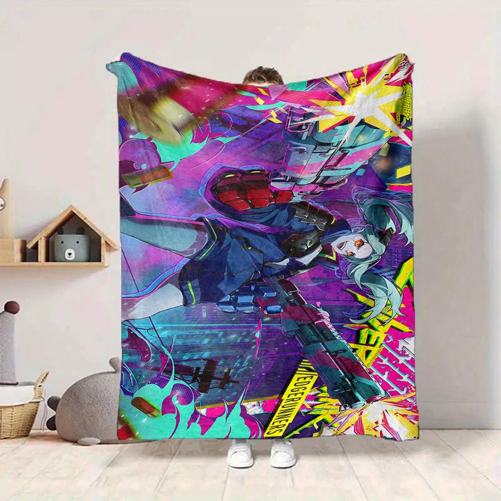 1Pc Cyberpunk Future Adventure Flannel Blanket, Soft And Comfortable, Casual Warm, Camping Travel, Christmas, Halloween Xmas Gift S1757