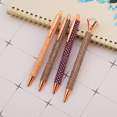 Presse Strass Rose Gold Kugelschreiber Luxus süße Hochzeit Metall Schreibwaren Schule Bürobedarf 4 Stück