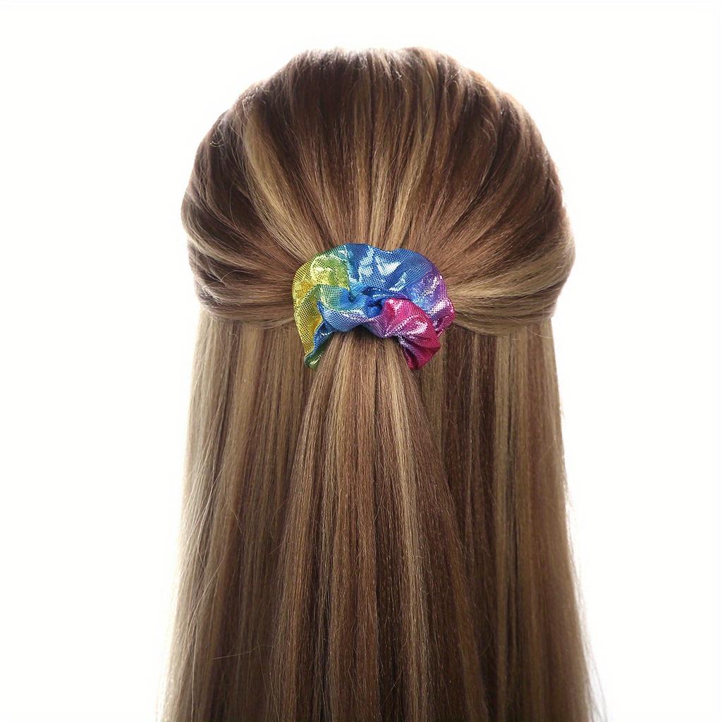 Rainbow Hair Scrunchies, Elastic Fabric Hair Bands, Colorful Ponytail Holders for Women, Versatile Hair Ropes for Parties