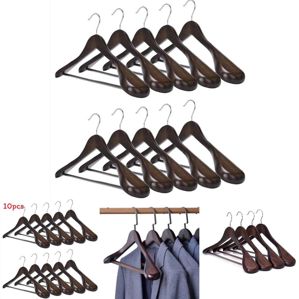 Wooden Clothes Hangers Set With Thickened Nonslip Design For Hotel And Closet Storage
