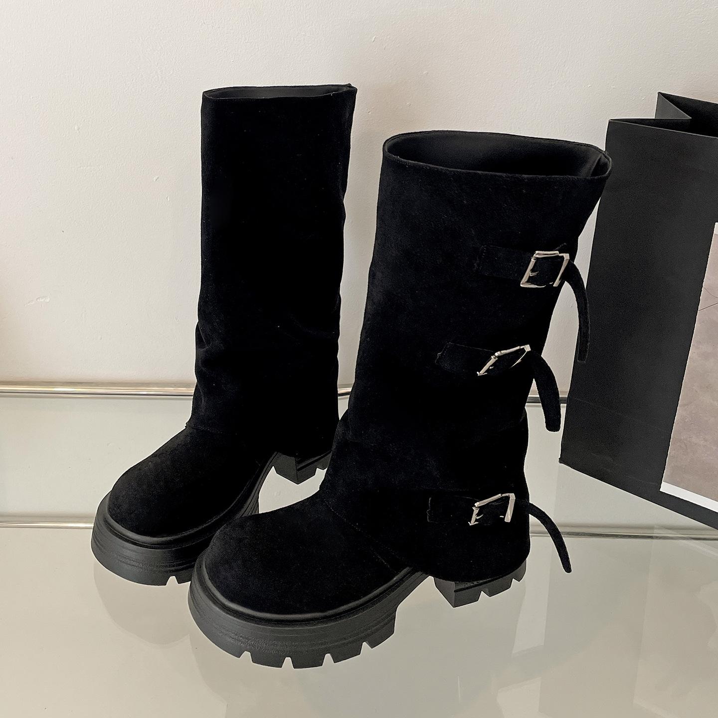 

White retro explosion platform boots women s boots 2025 new autumn with skirt thin knight long boots 35 чёрный