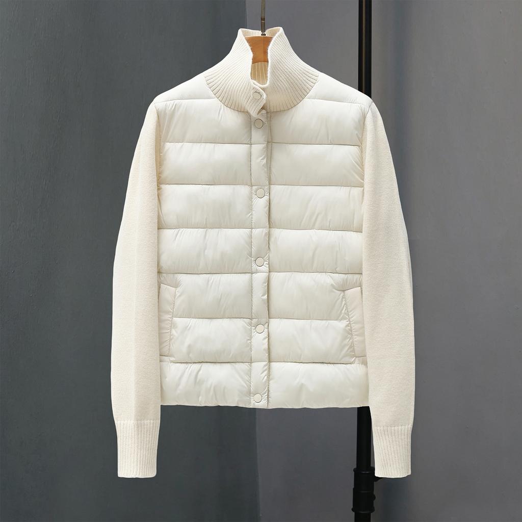 Stand-up collar knitted casual jacket winter new cotton light and thin splicing lapel warm cardigan cotton jacket top