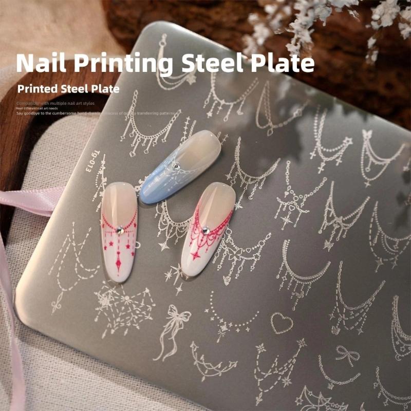 Festival Nail Art Stamping Plate Stainless Steel Texture Necklace Themed for Holiday Nail Decorations and Family Fun