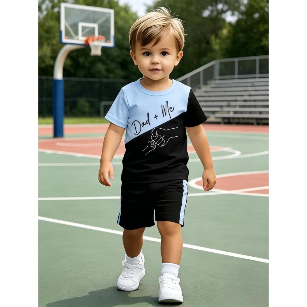 Color Block Dad Me Hand In Hand Print Short Sleeve Shorts Set Boys Casual Style Arrival 100