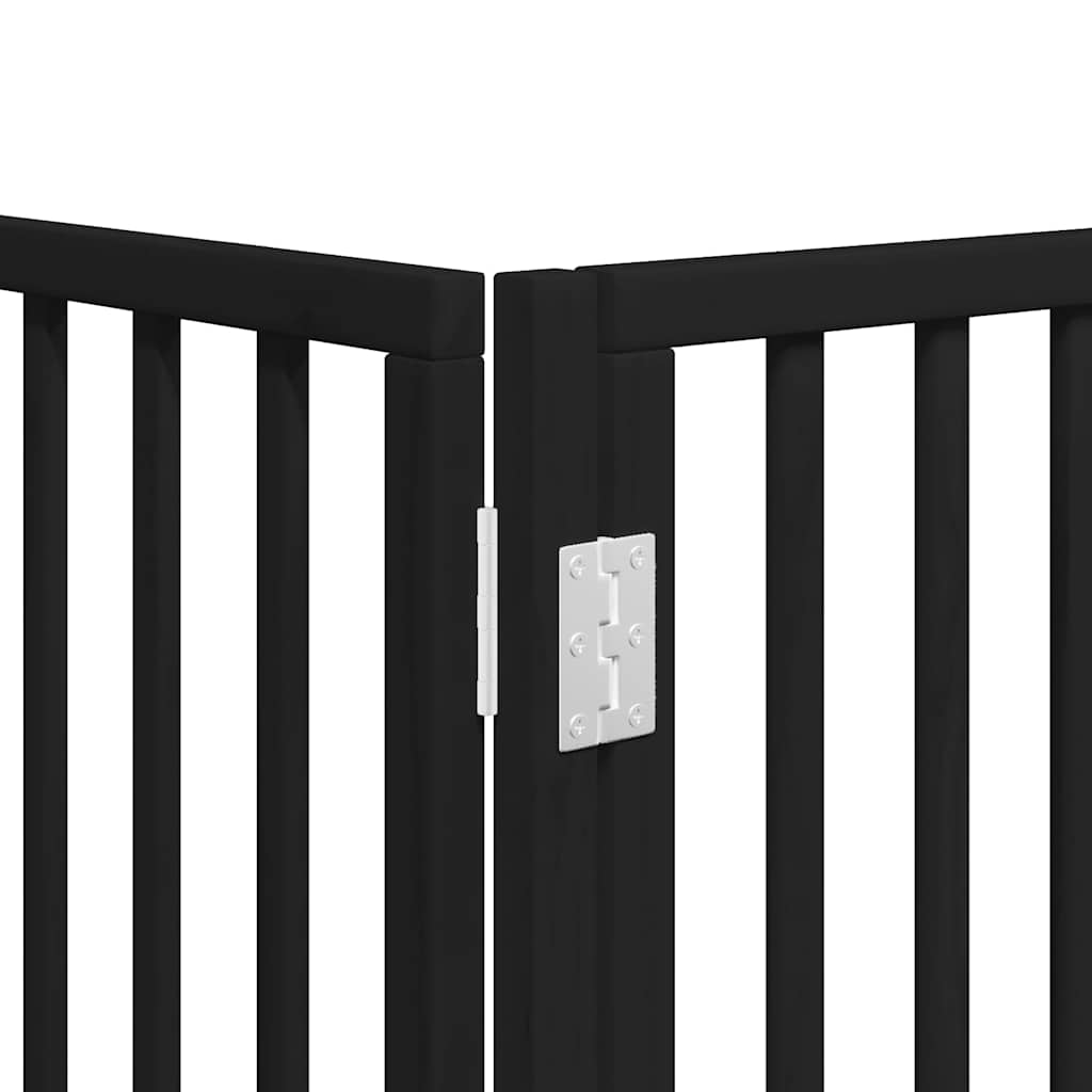 9 Piece Dog Gate with Door Foldable Black 450 cm Poplar Wood