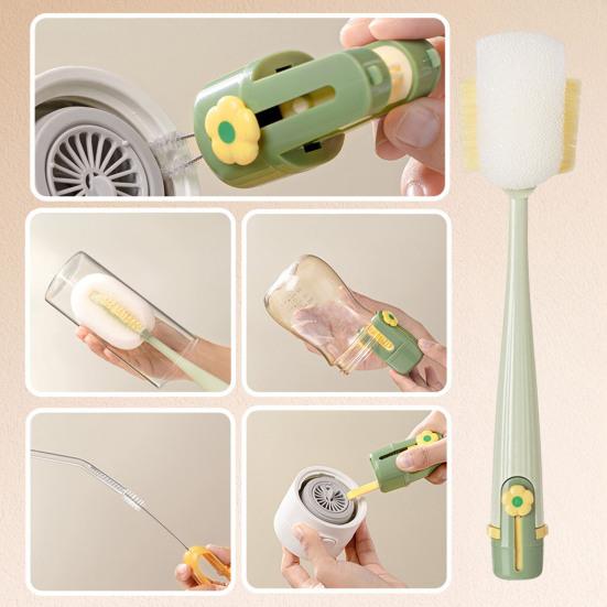 1/2Pcs 5-In-1 Bottle Cleaning Brush Long Handle Multi-Function Insulation Cups Brush Portable Straw Bottle Cleaner