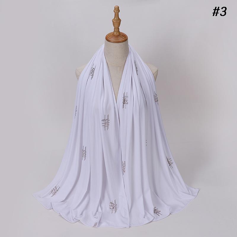 Muslim Crinkle Ribbed Jersey Rhinestone Hijab Plain Scarf Crepe Hijab Soft Islamic Shawls Wraps Headband Voile Femme Musulman