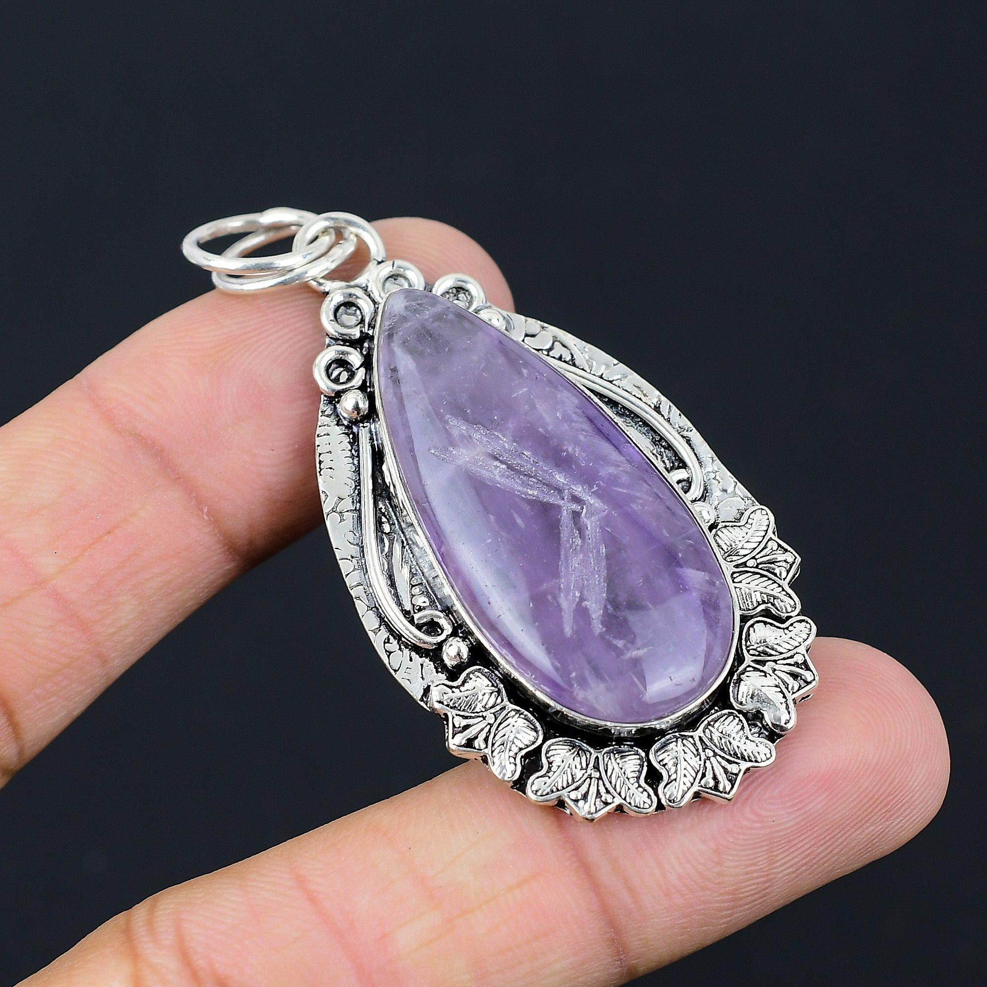 Daughters Day Sale Pear Star Amethyst Gemstone Crown Chakra Pendant 925 Silver