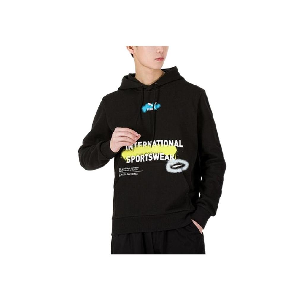 Puma Graffiti Logo Print Hoodie Men Tops Black 536305-01