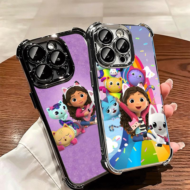 G-Gabbys Dollhouse Cartoon Plating Phone Case For Iphone 16 17 Pro Max Air 16E 14 15 Plus 12 13 Mini Anti-Fall Airabag Cover